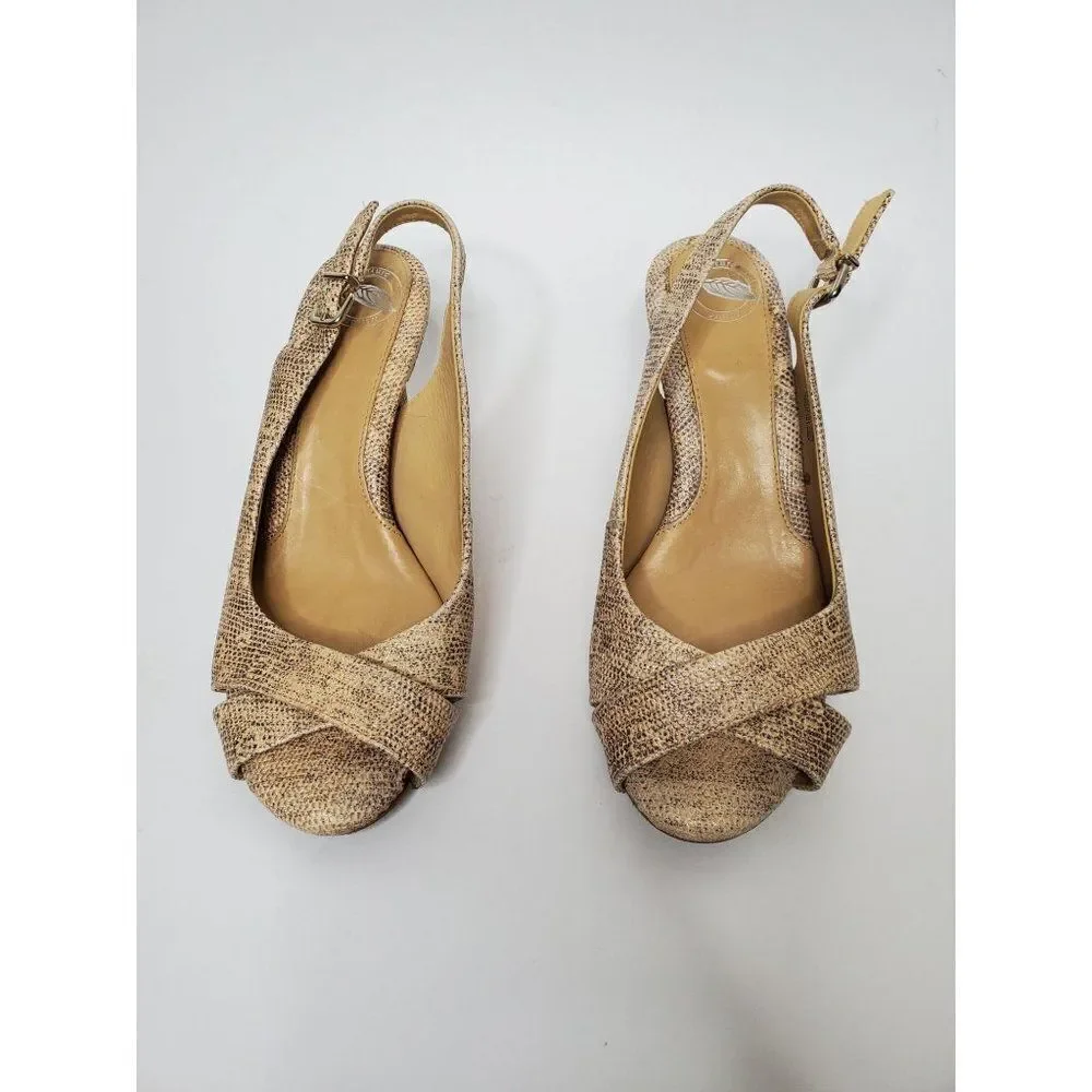 Nurture Leather Peep Toe Neutral Sparkle Snakeprint Slingback Heels